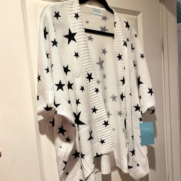 NWT Star Print Kimono Knit Sweater Dolman Sleeve Open Cardigan White M - Picture 10 of 16